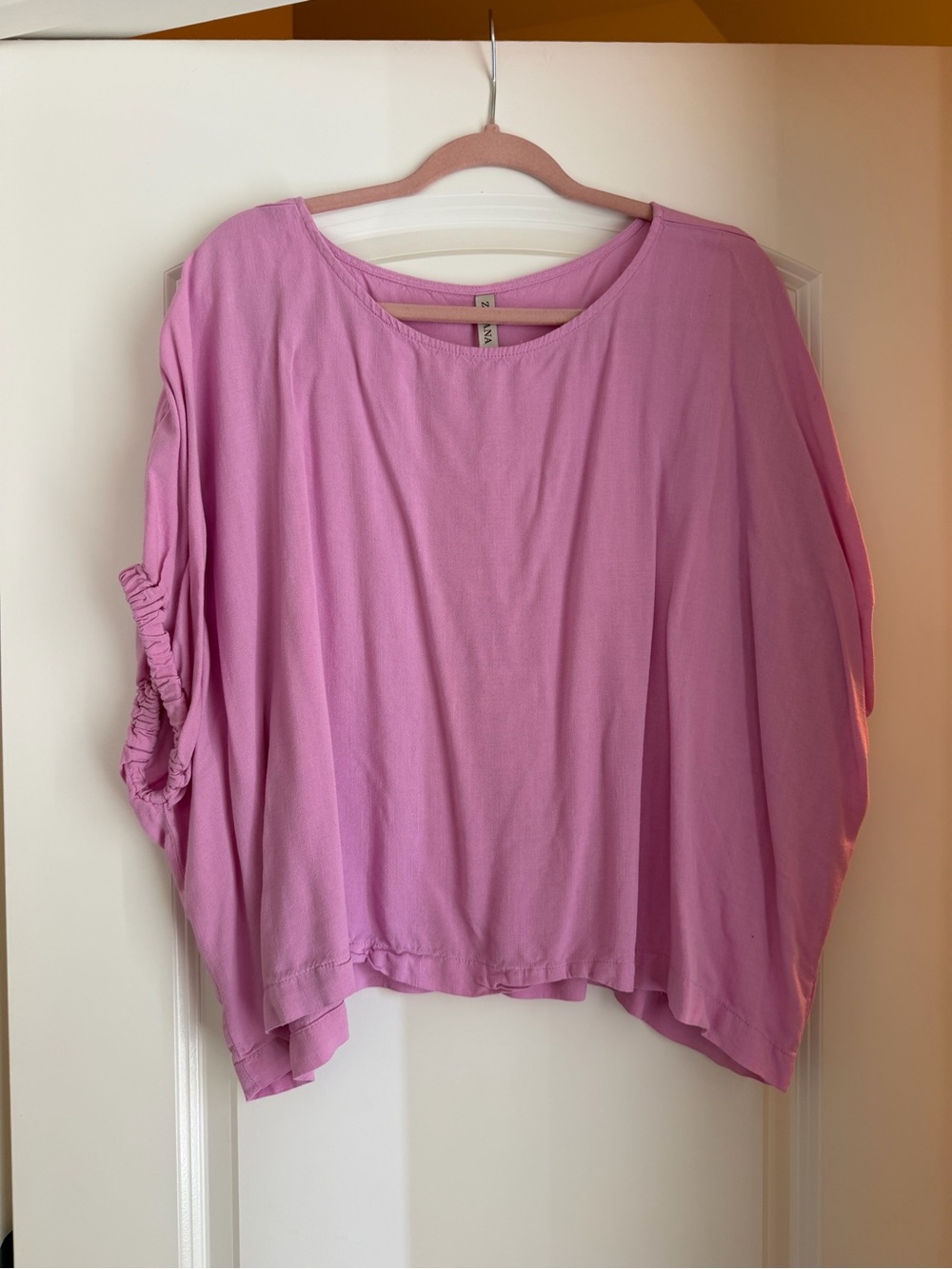 Zenana Relaxed Mauve-Pink Women's Tunic Top with Ruched Sleeve Detail